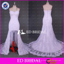 ED nupcial Nueva Colección cariño Cuello corto delantero largo de encaje vestido de boda sirena